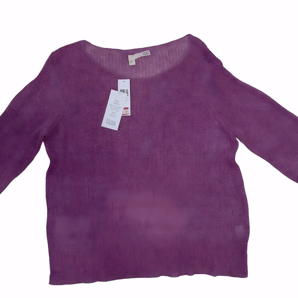 Eileen Fisher Purple Linen Sweater XL NWT Open Knit